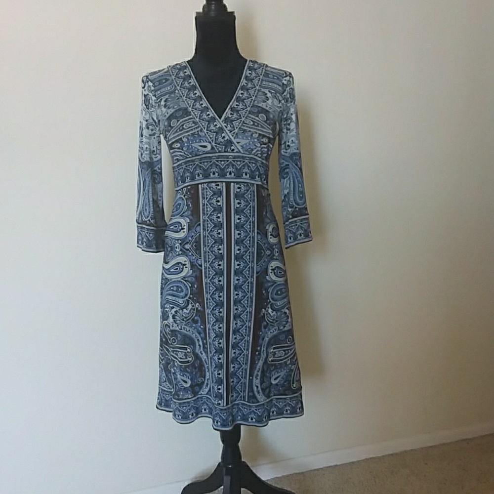 INC 3/4 Sleeves V-Neck Midi Dress